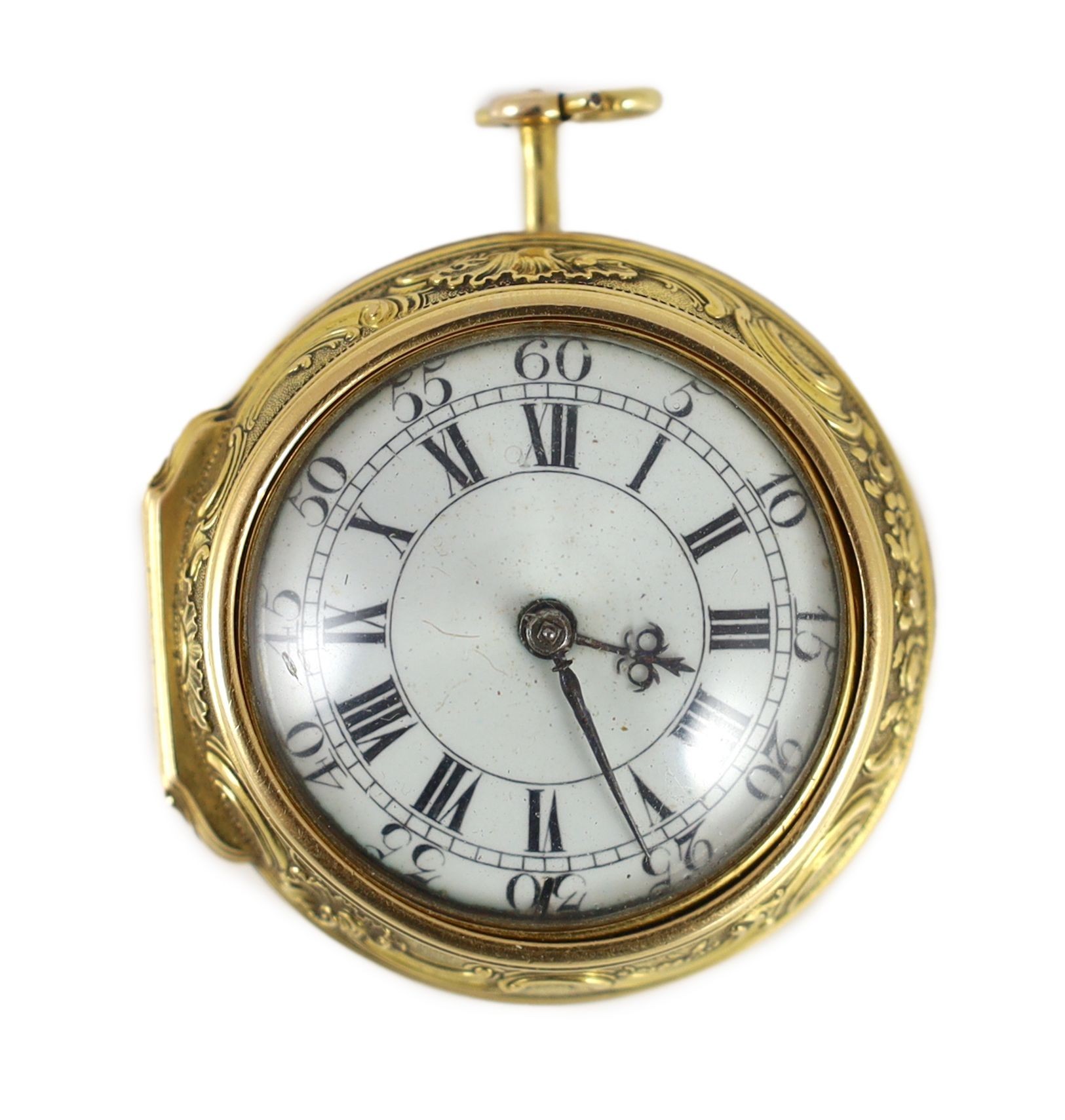 A George II 22ct gold pair cased key wind verge pocket watch, by Charles Page, London